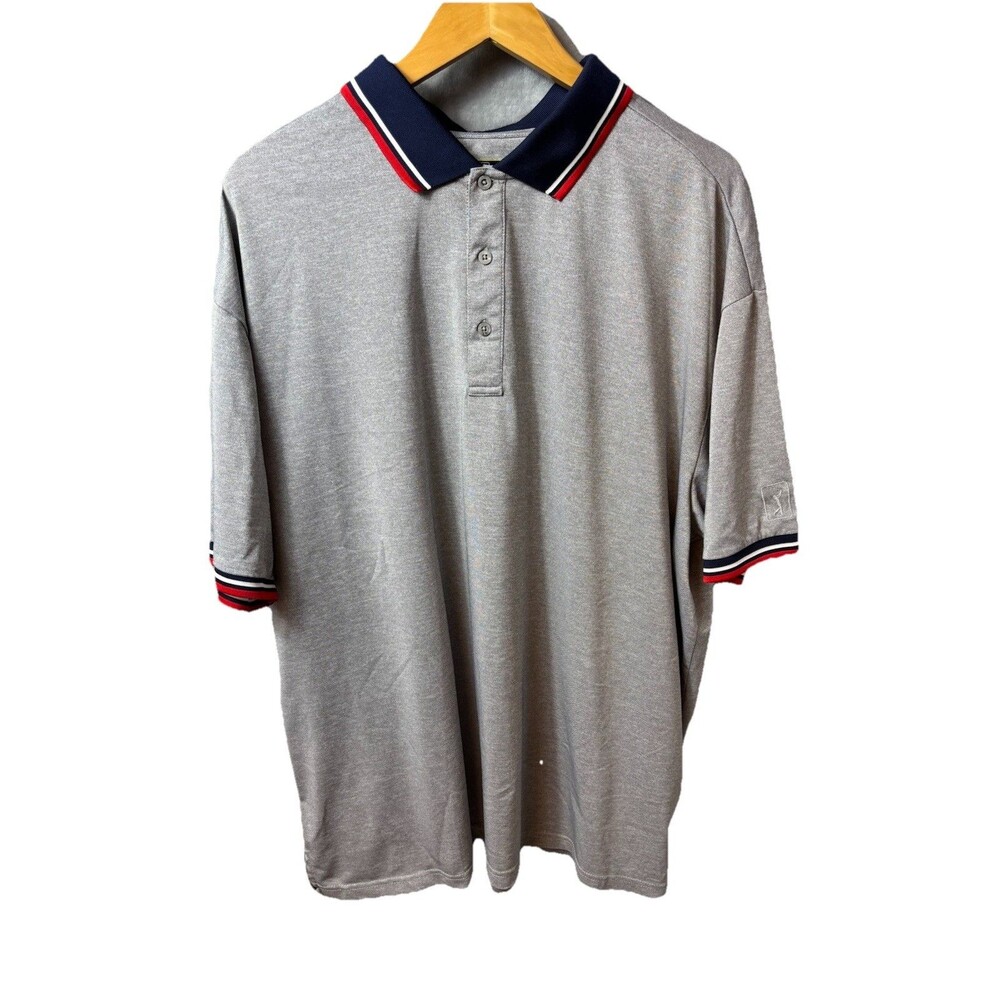 PGA Tour Gray Men’s Size 2X Shirt Polo Motion Flux Navy & White Red Trim